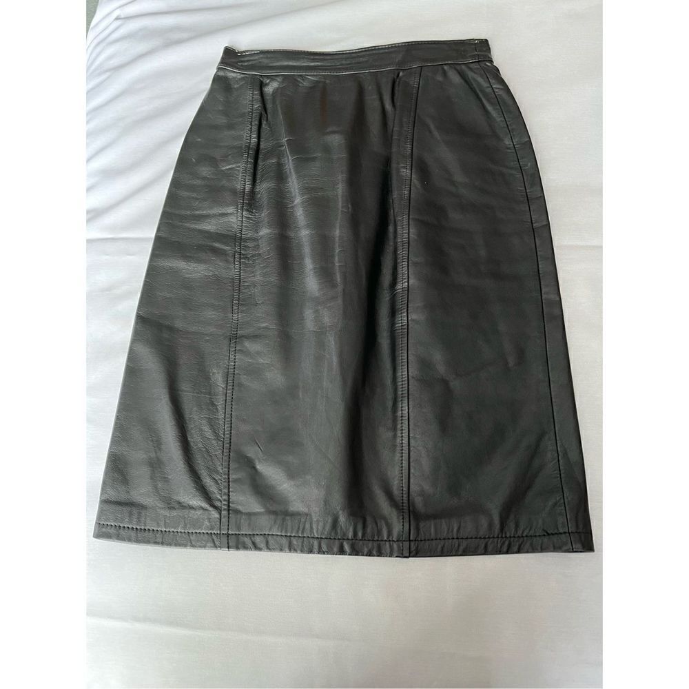 Pelle Cuir Genuine Black Leather Midi Skirt Size 6